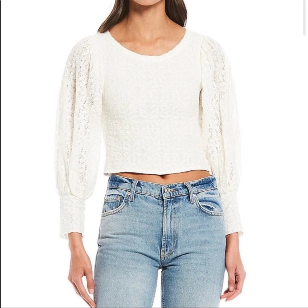 Free People Teatime Top Puff Sleeve Open Back Lace Top Size Small